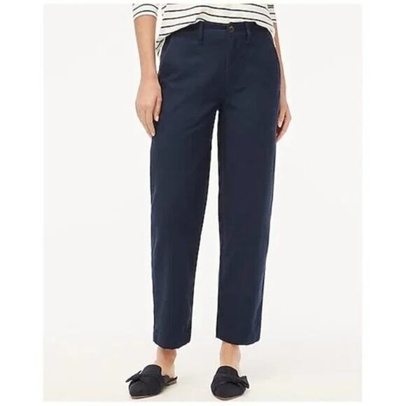 J. Crew Factory Camp Pants Straight Leg Ankle 100% Cotton Navy Blue NWT 16 - Picture 1 of 9